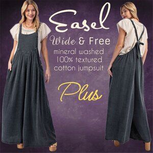 EASEL "Wide & Free" Cotton Mineral Washed Jumpsuit - Wide Statement Leg Pockets